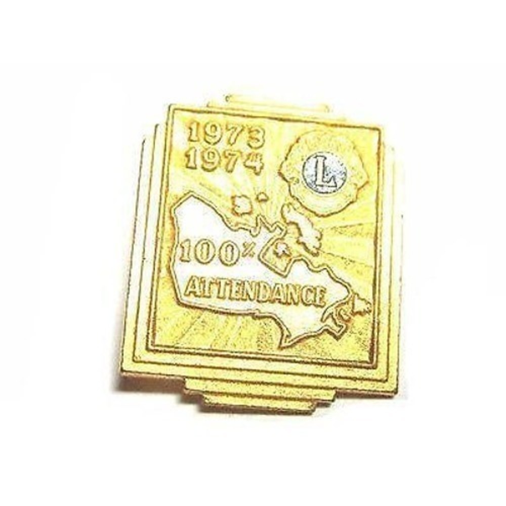 Signed 100%‎ Attendance Lion's Club 1973 74 Tie Tack Pin Vintage*Fraternal